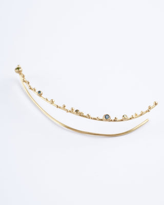gold and mulit colored diamonds ear climber - diamonds and gold