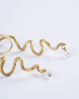 gold organic tendril earrings with diamonds - gold
