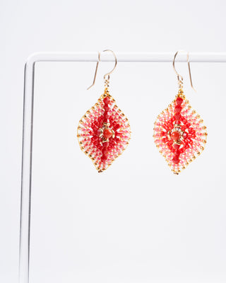 gold wire small tear drop with gold, vibrant orange and pink