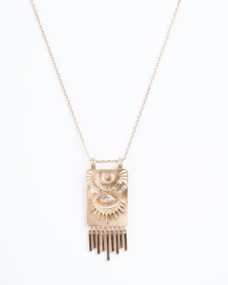 gold with dangling eye diamond necklace - gold and stone
