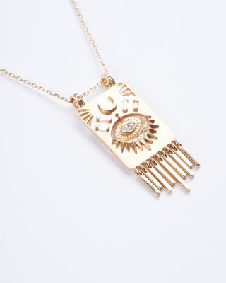 gold with dangling eye diamond necklace - gold and stone
