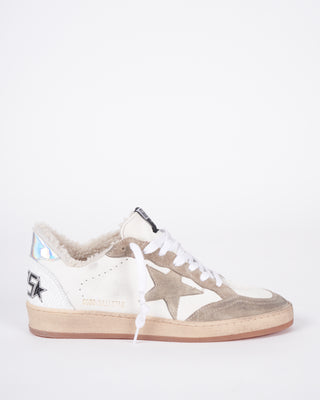 ball star suede toe and star nappa upper crack leather spur shearling lining - white/taupe/silver 10876