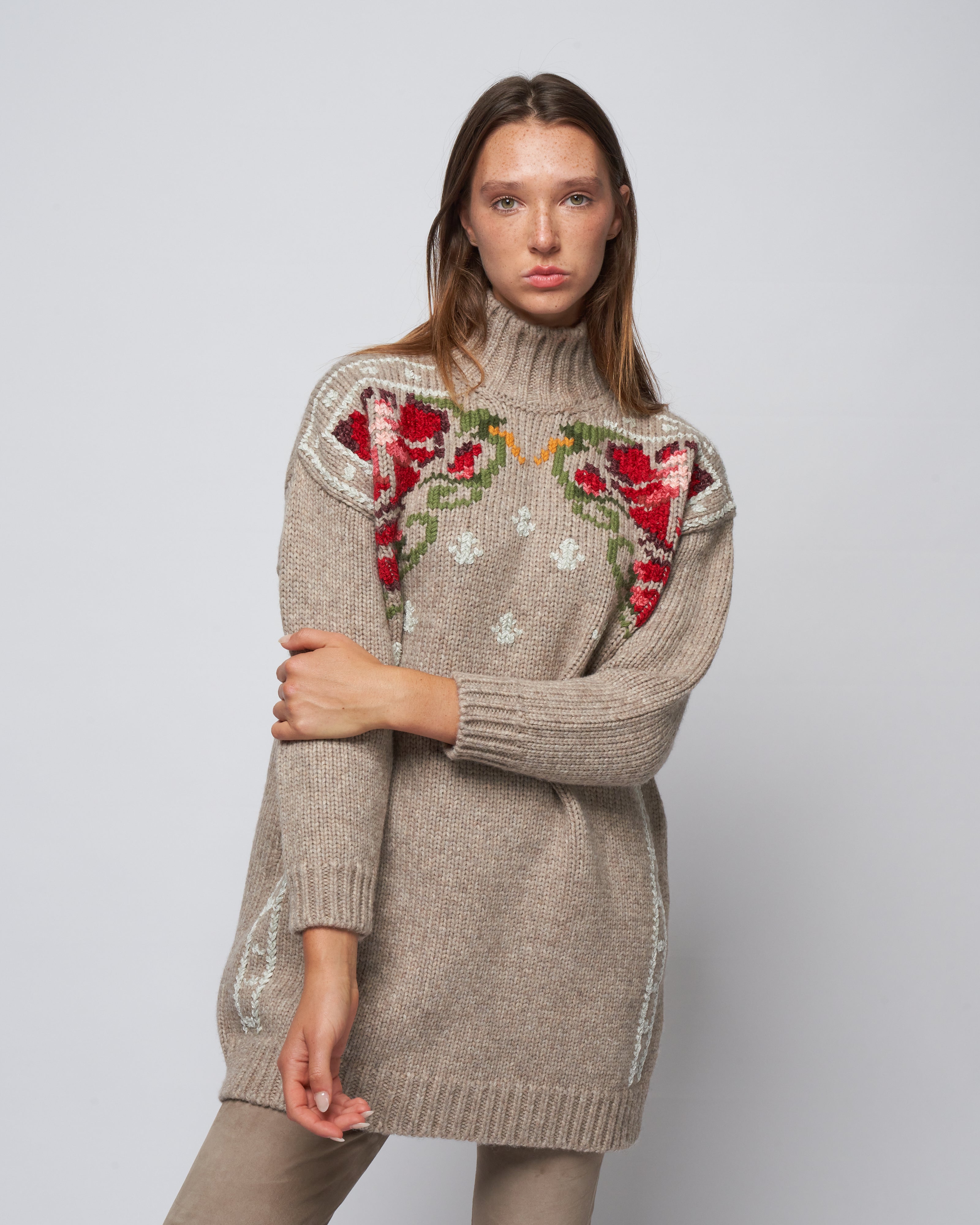 Golden Goose Journey Knit High Neck Mini Dress Melange Beige Golden Goose Journey Knit High Neck Mini Dress Melange Beige