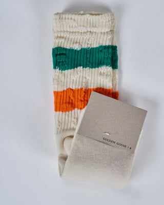 socks high rib/stripes/ripped - papyrus/bosphorus/arancio fluo