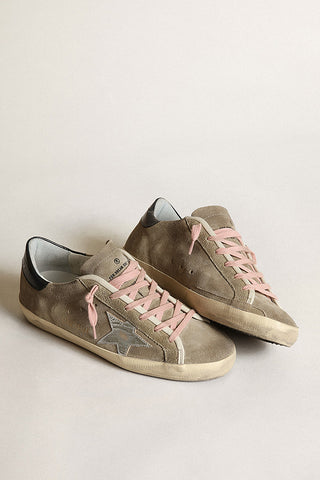 super-star suede, laminated star - taupe/silver/dark blue