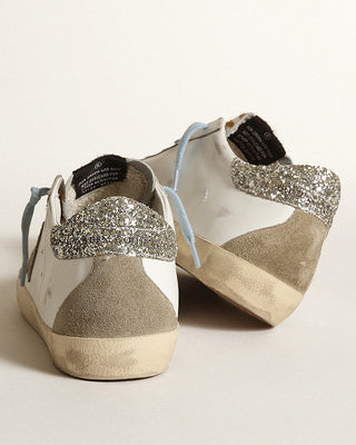 super-star suede star and spur glitter heel - white/white brown/taupe/platinum