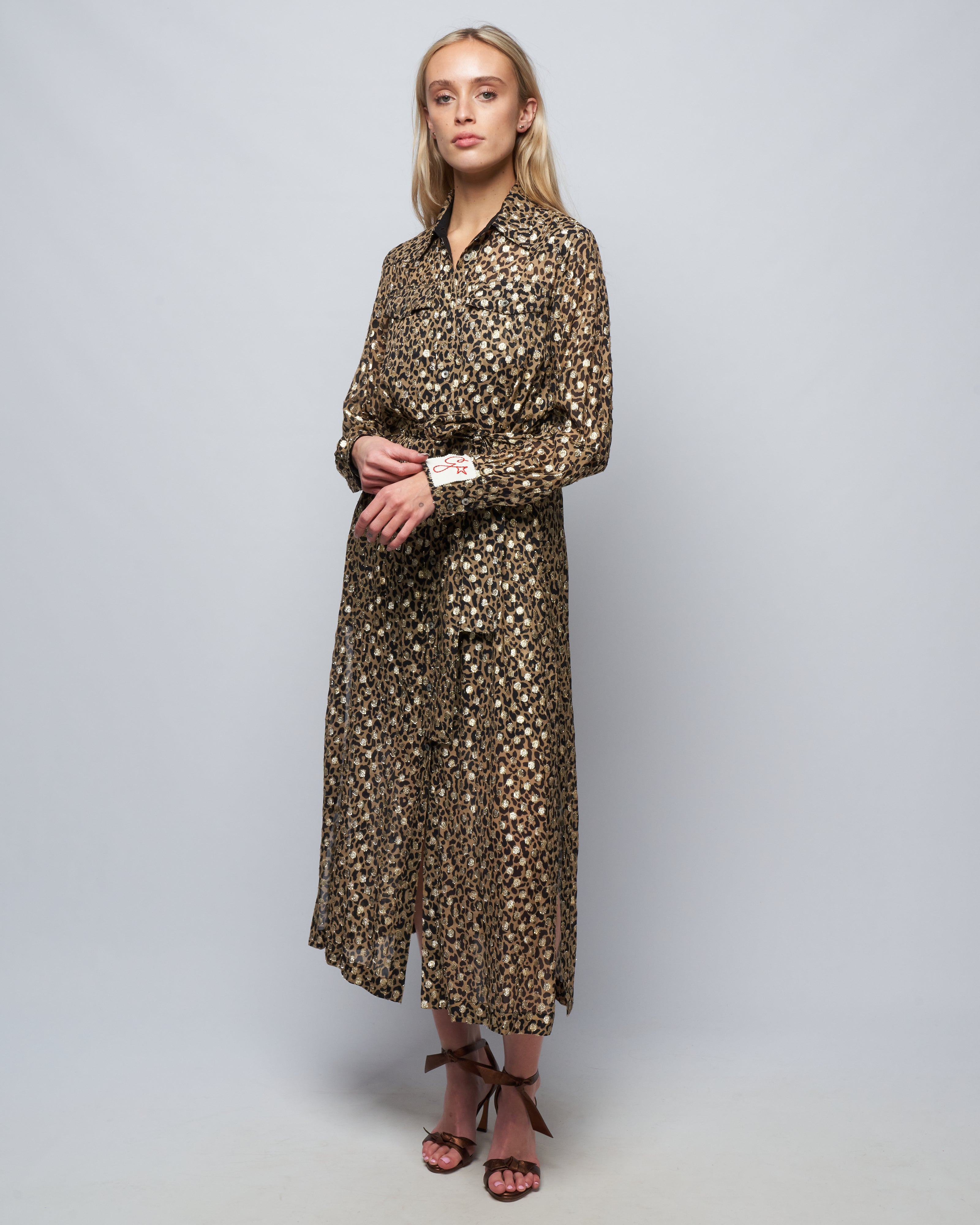 Golden Goose Golden Chemisier Dress Leopard Print Tannin/Black/Gold