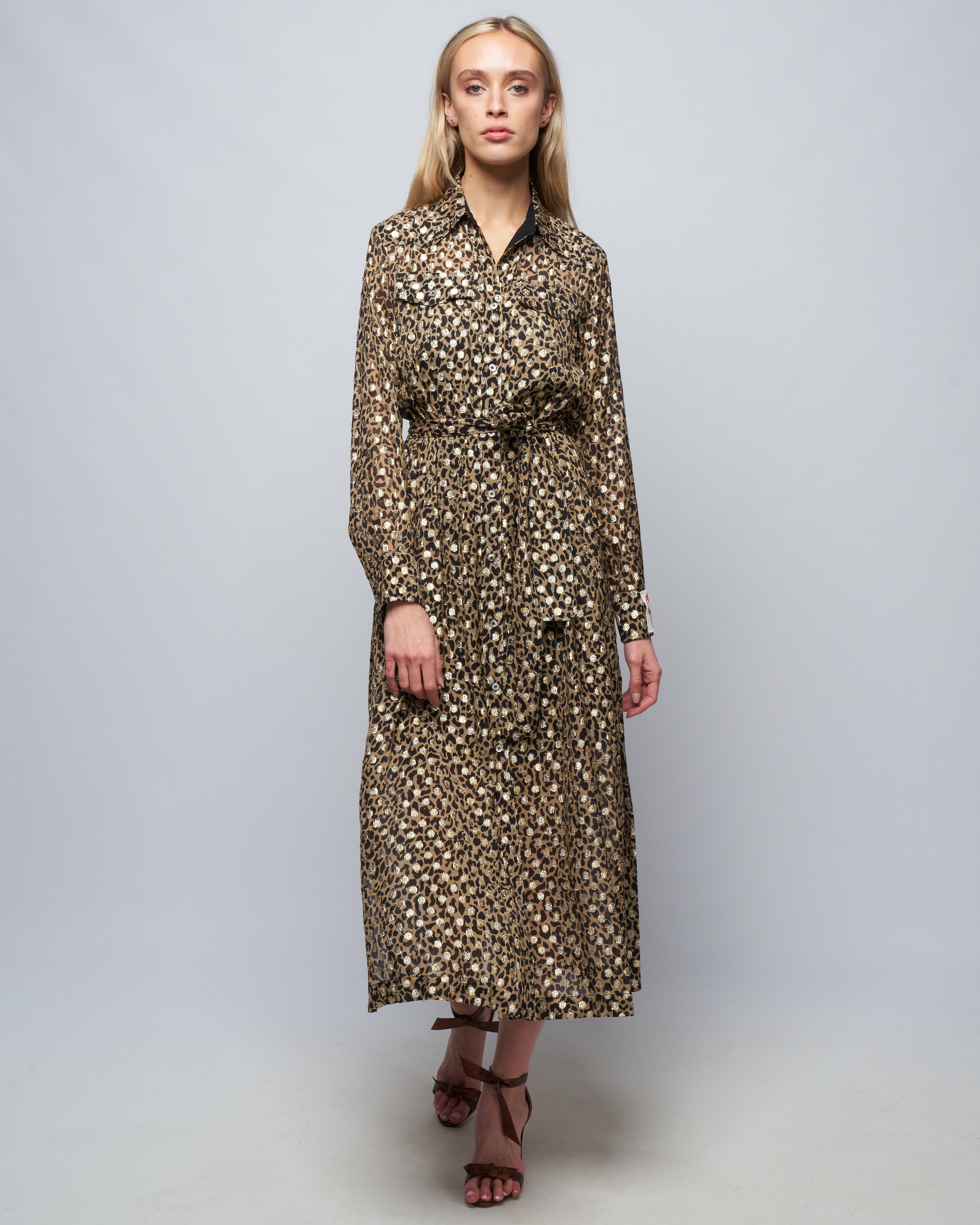 Golden Goose Golden Chemisier Dress Leopard Print Tannin/Black/Gold Golden Goose Golden Chemisier Dress Leopard Print Tannin/Black/Gold