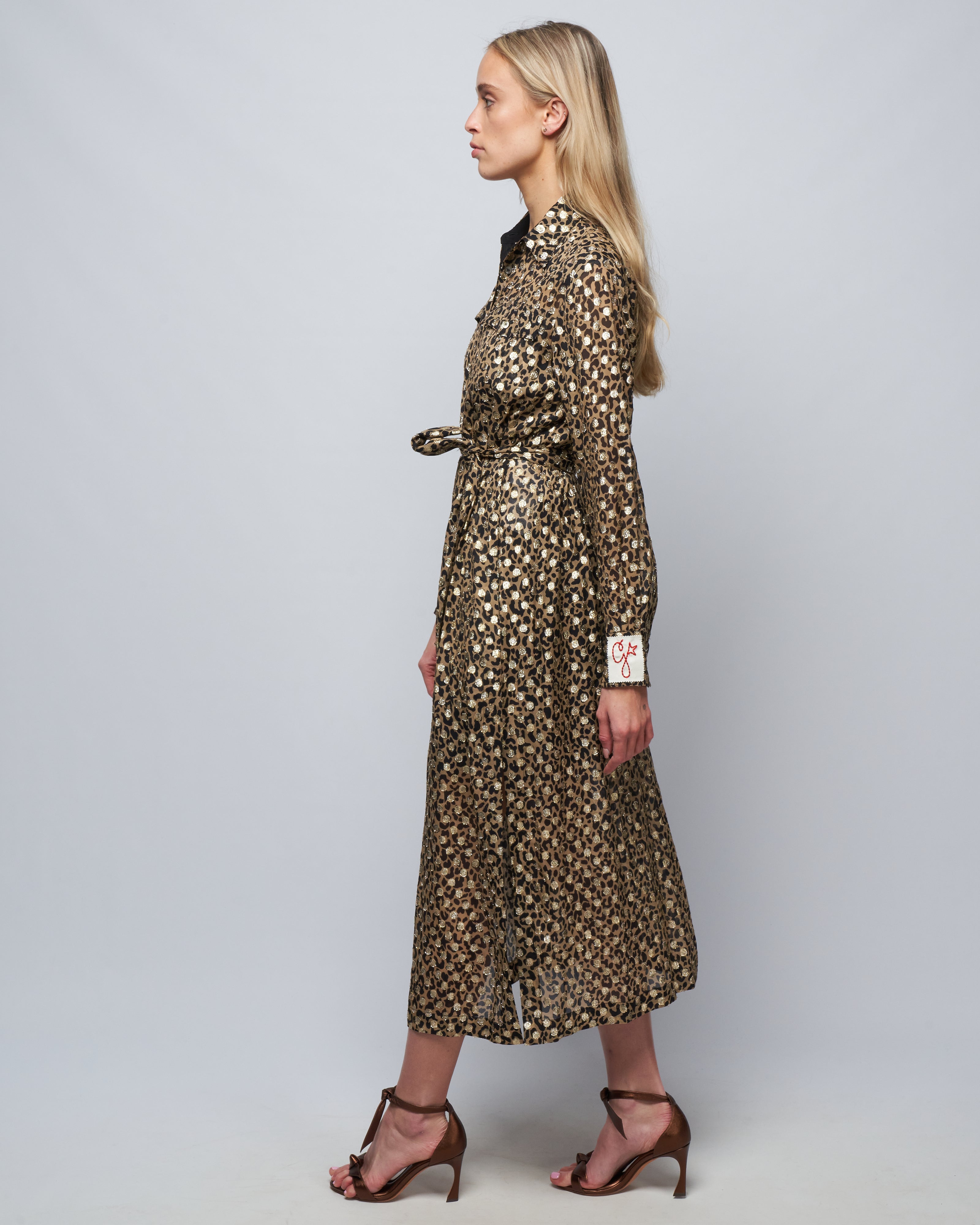 Golden Goose Golden Chemisier Dress Leopard Print Tannin/Black/Gold