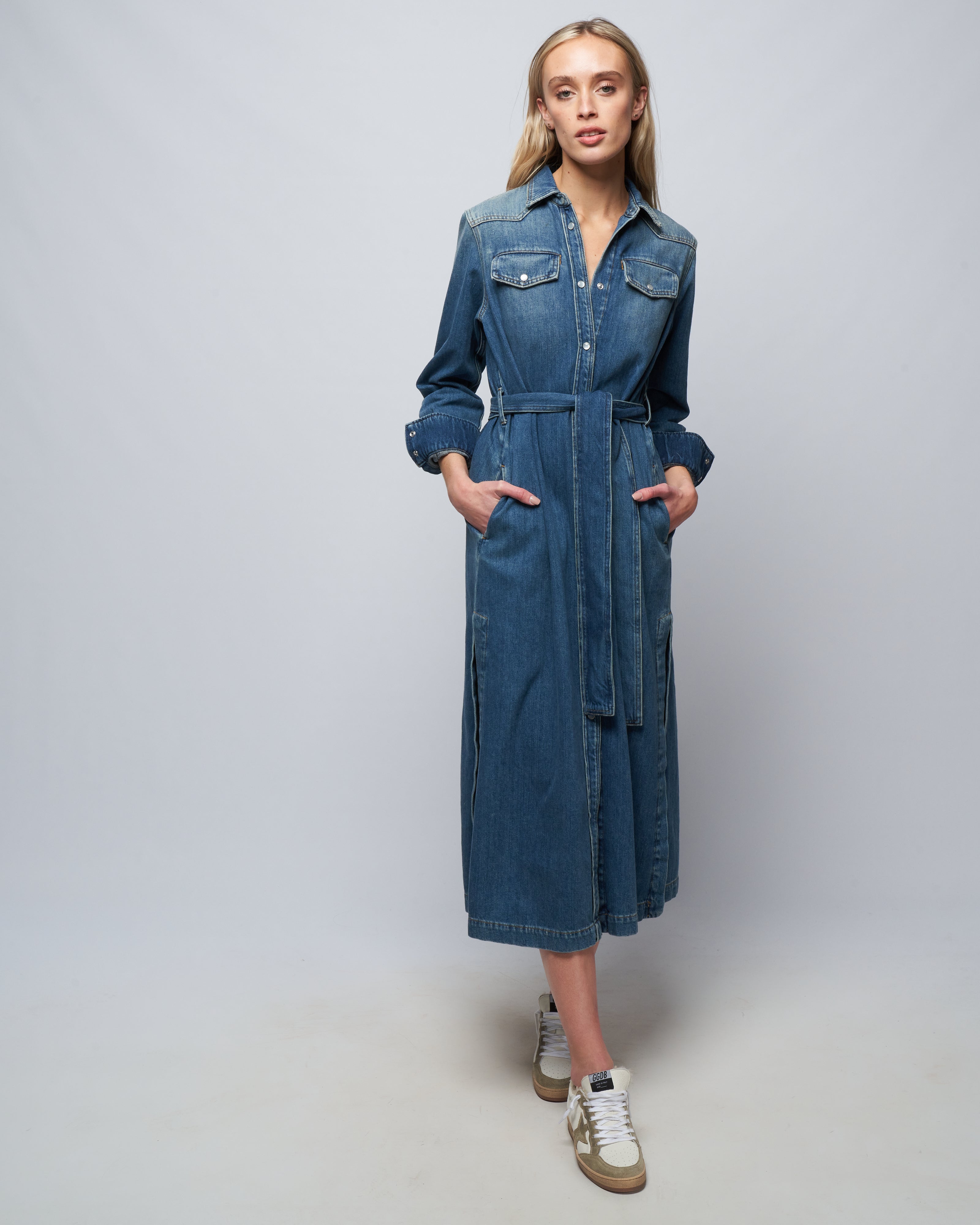Golden Goose Golden Chemisier Dress Stone Washed Denim Blue Golden Goose Golden Chemisier Dress Stone Washed Denim Blue