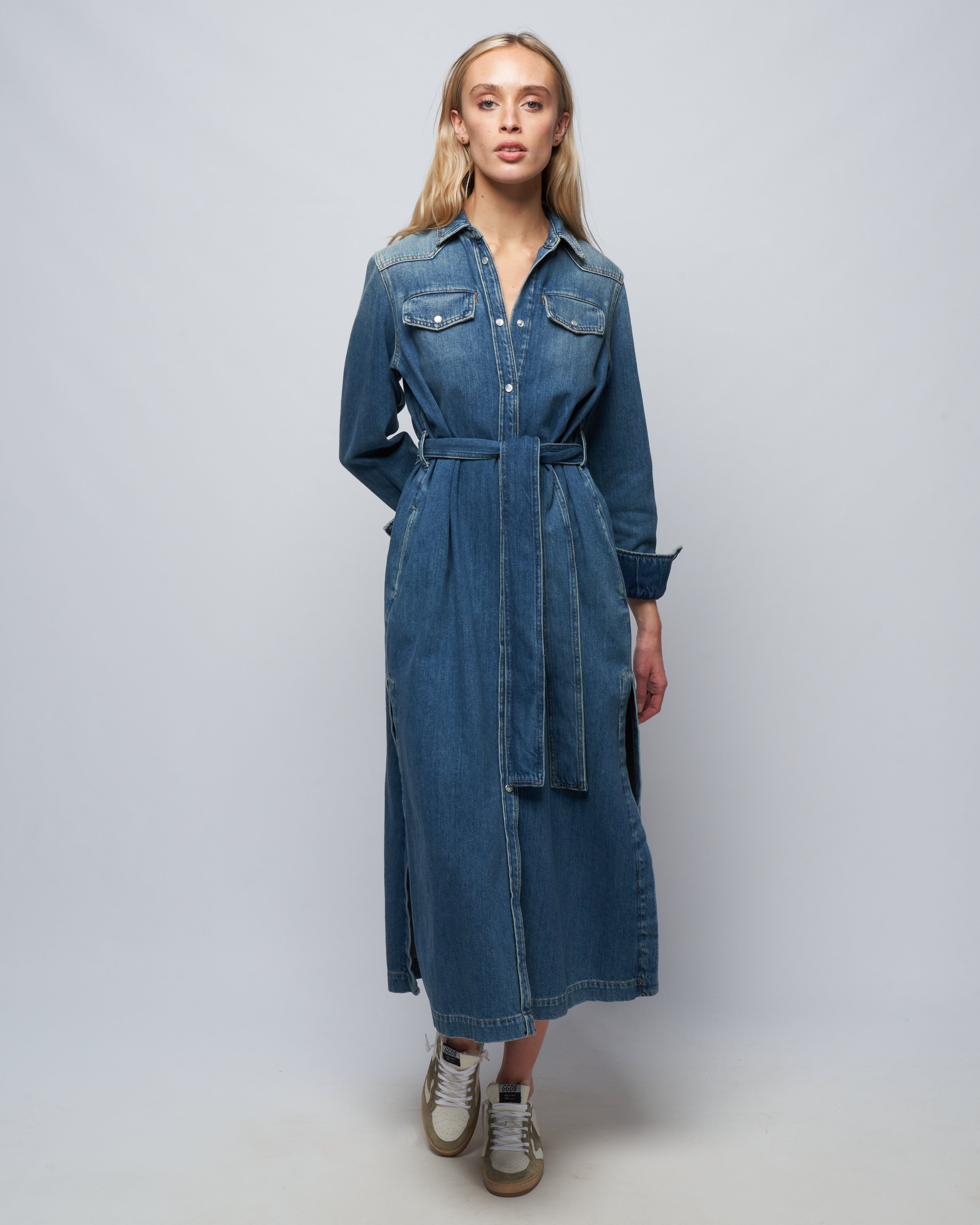 Golden Goose Golden Chemisier Dress Stone Washed Denim Blue Golden Goose Golden Chemisier Dress Stone Washed Denim Blue