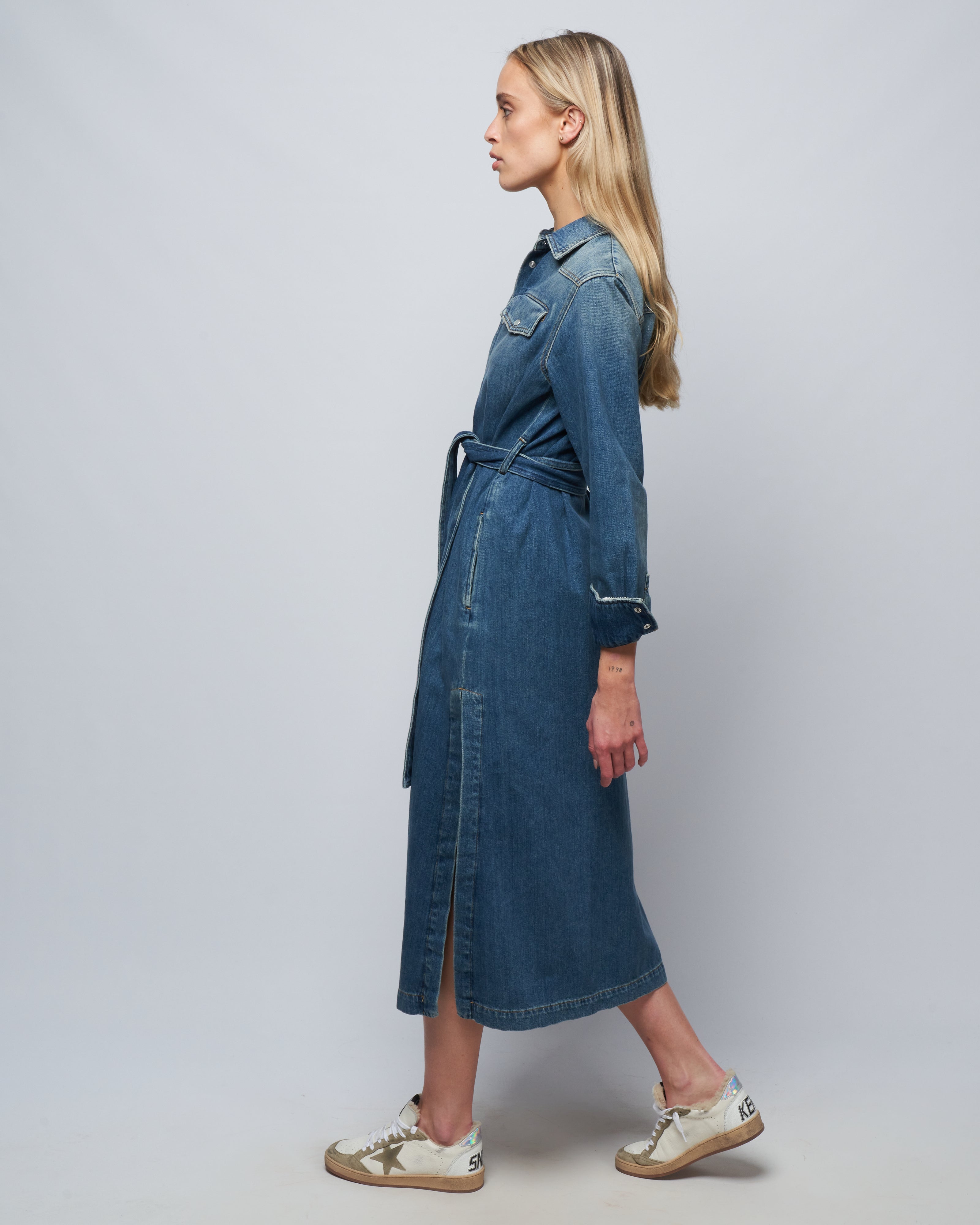 Golden Goose Golden Chemisier Dress Stone Washed Denim Blue