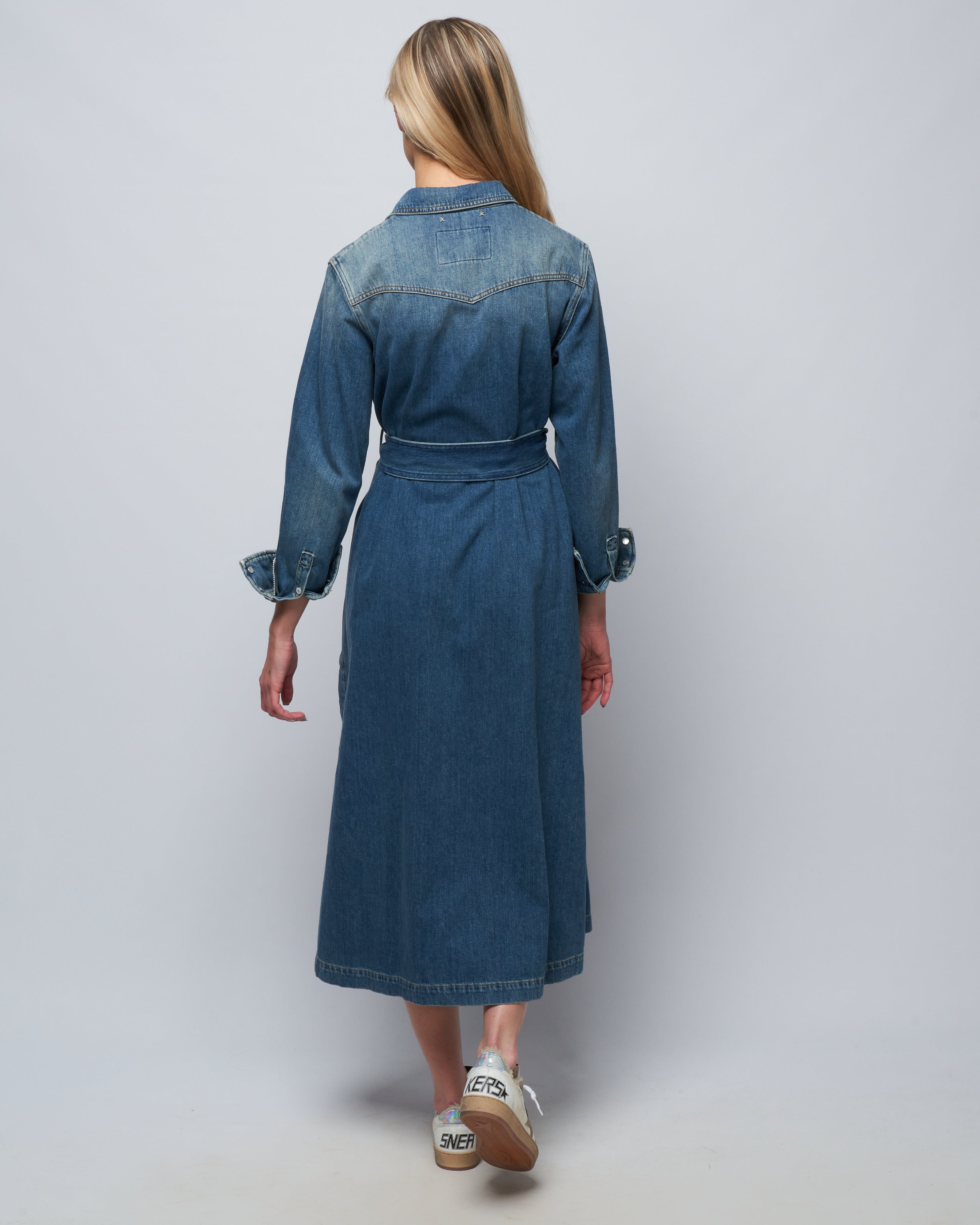 golden chemisier dress stone washed denim
