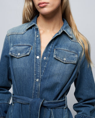 golden goose denim dress Girls' denim dress with front knot and embroidery