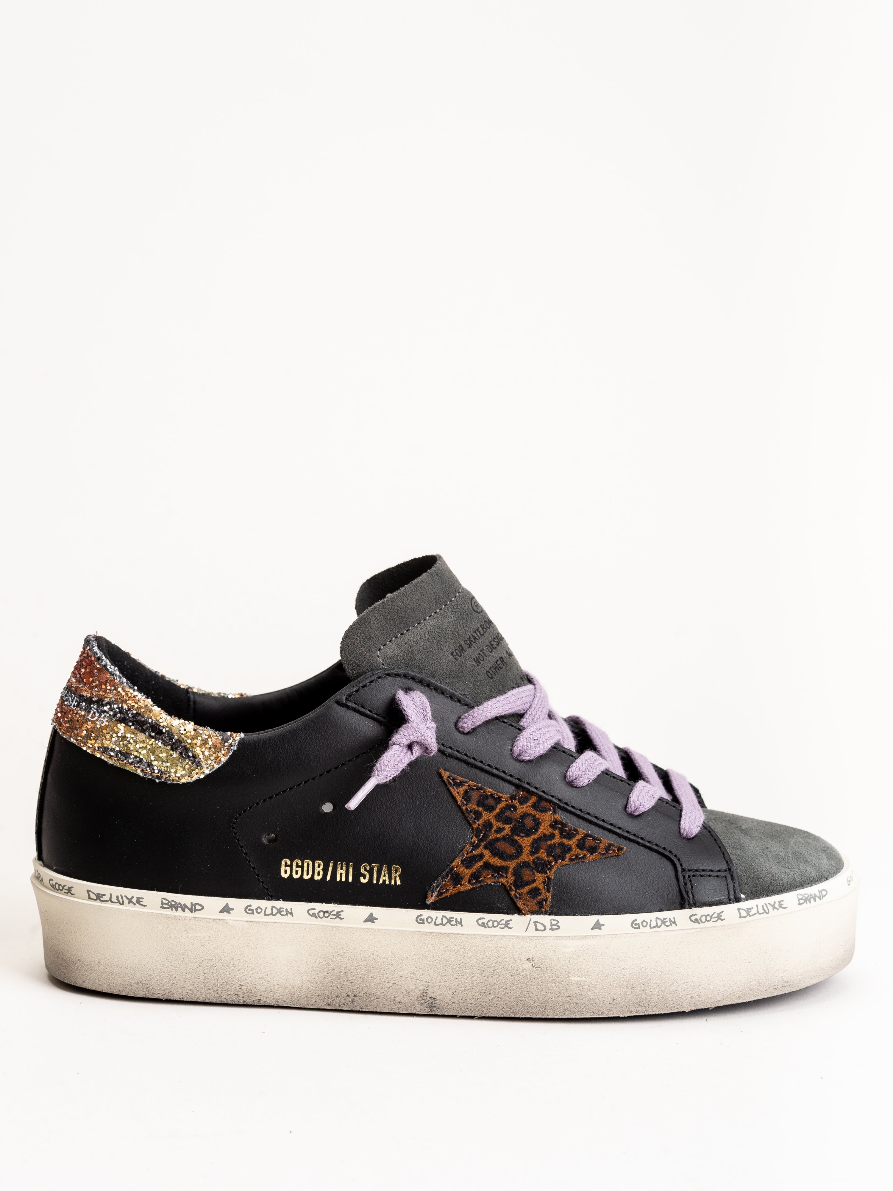 Golden Goose Sneakers Hi Star Black-Leopard Floc Star