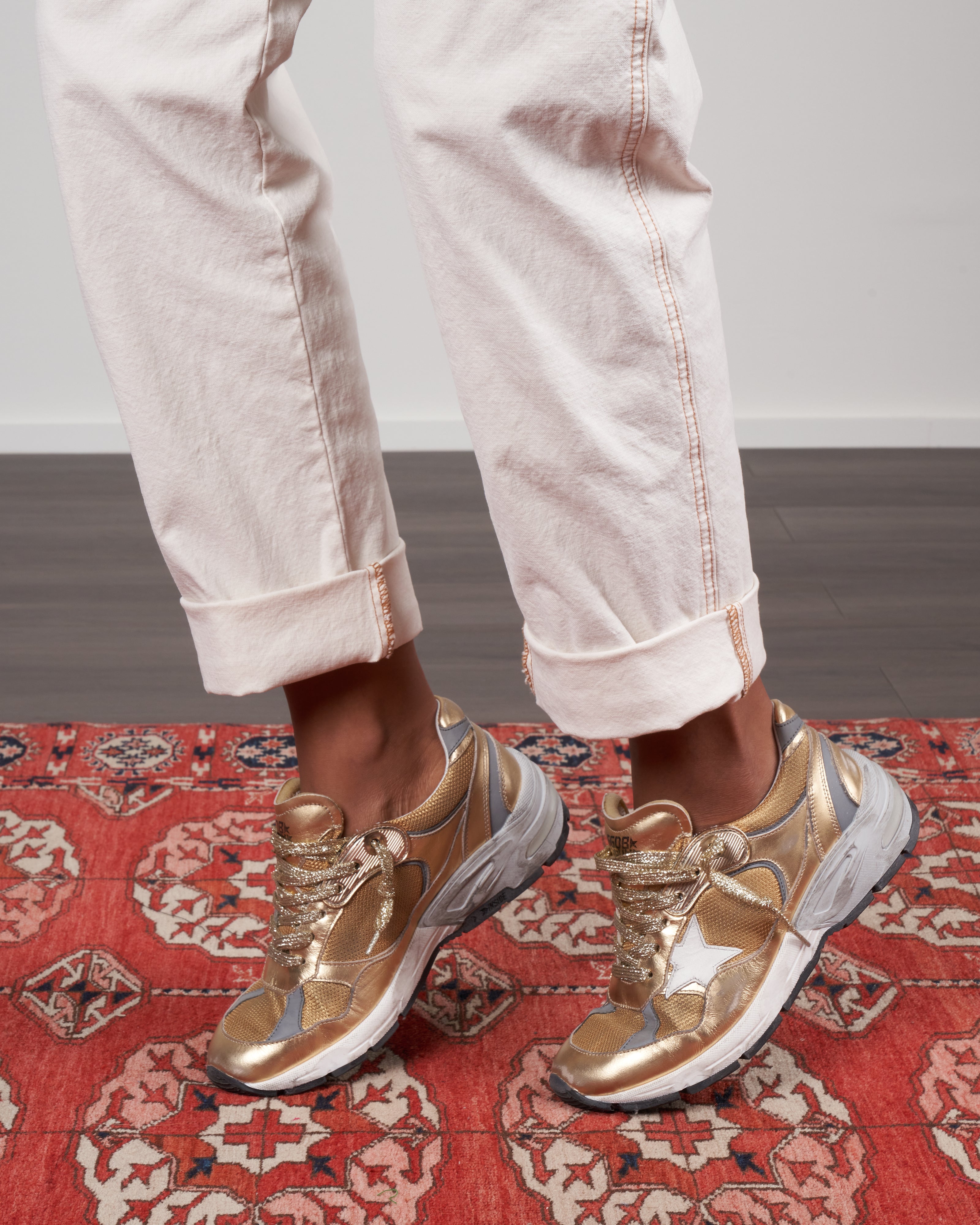 Golden Goose Running Dad Net And Laminated Upper Leather Star