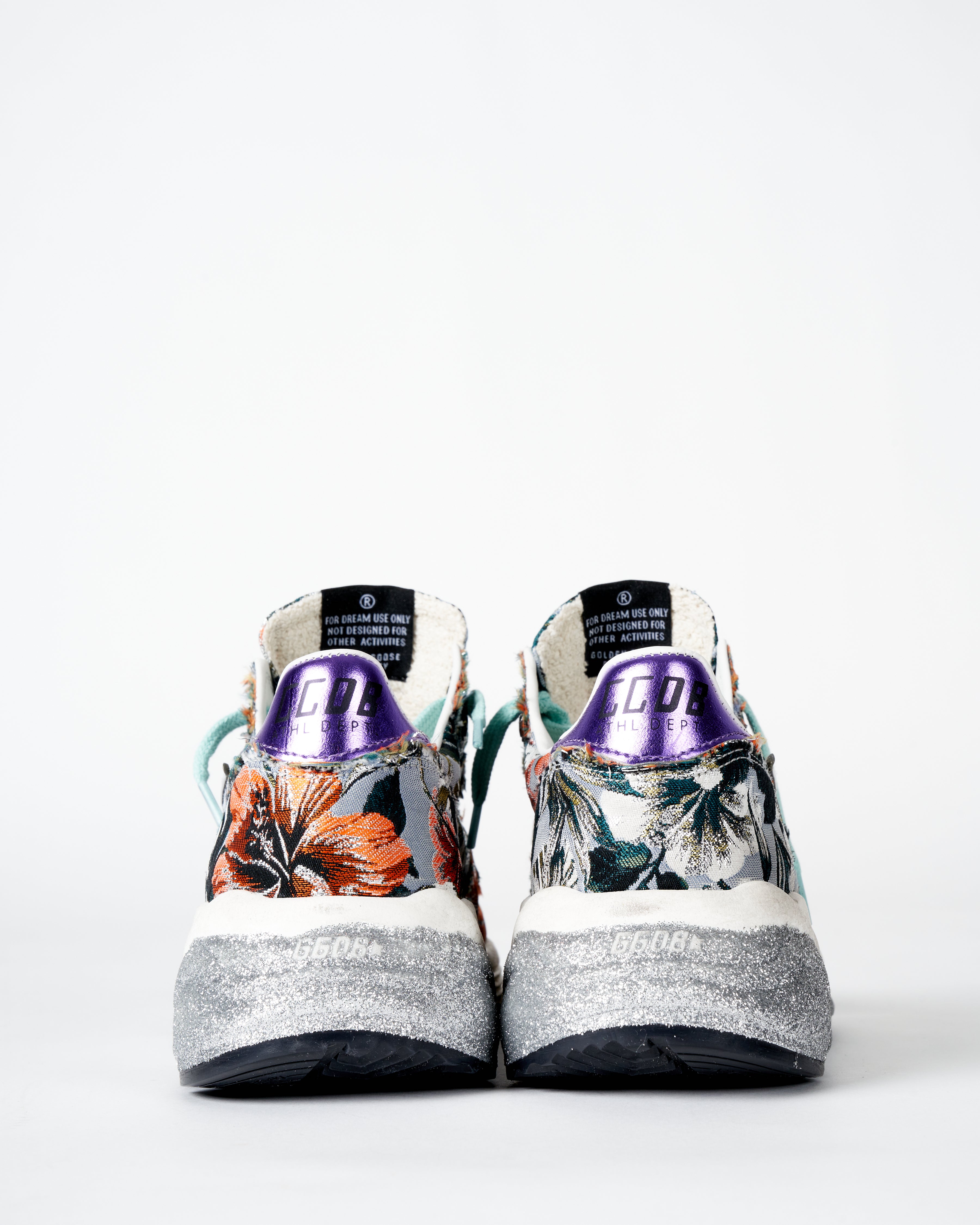 Golden Goose Running Sole Floral Jacquard Upper And Spur 3D Star  Multicolor/Silver/Grape 80912