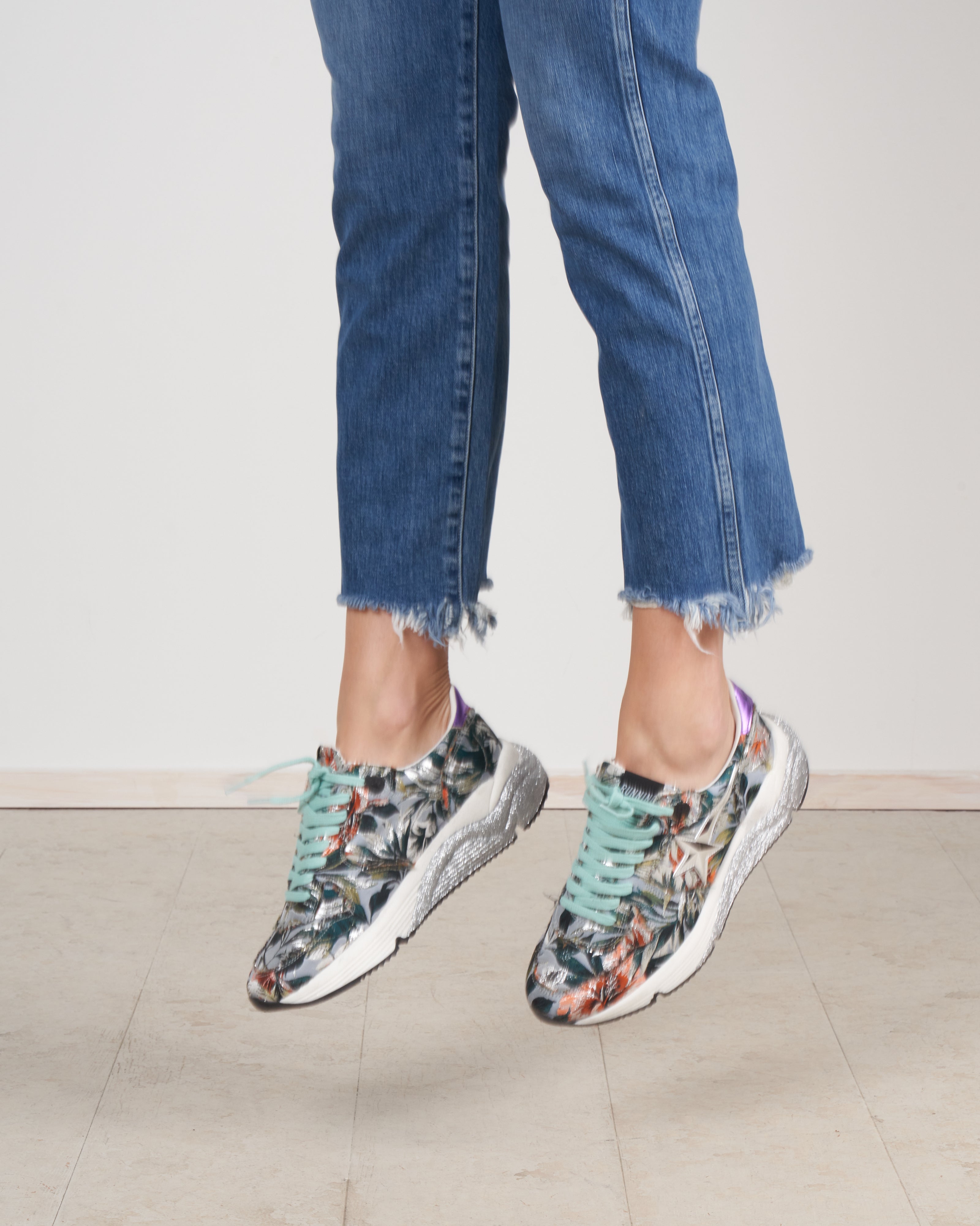 Golden Goose Running Sole Floral Jacquard Upper And Spur 3D Star  Multicolor/Silver/Grape 80912