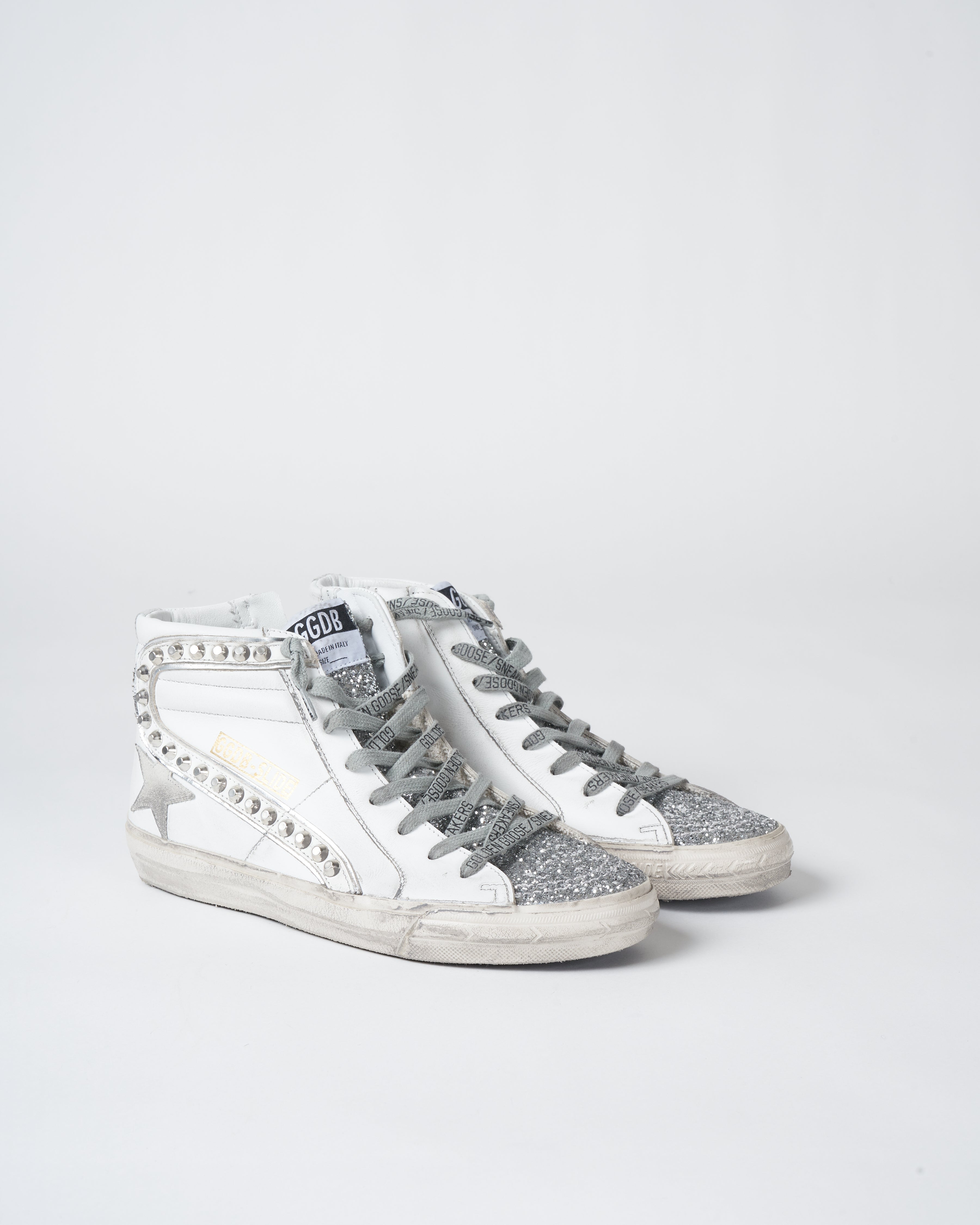 Golden Goose Slide Leather Upper Glitter Toe Suede Star Leather