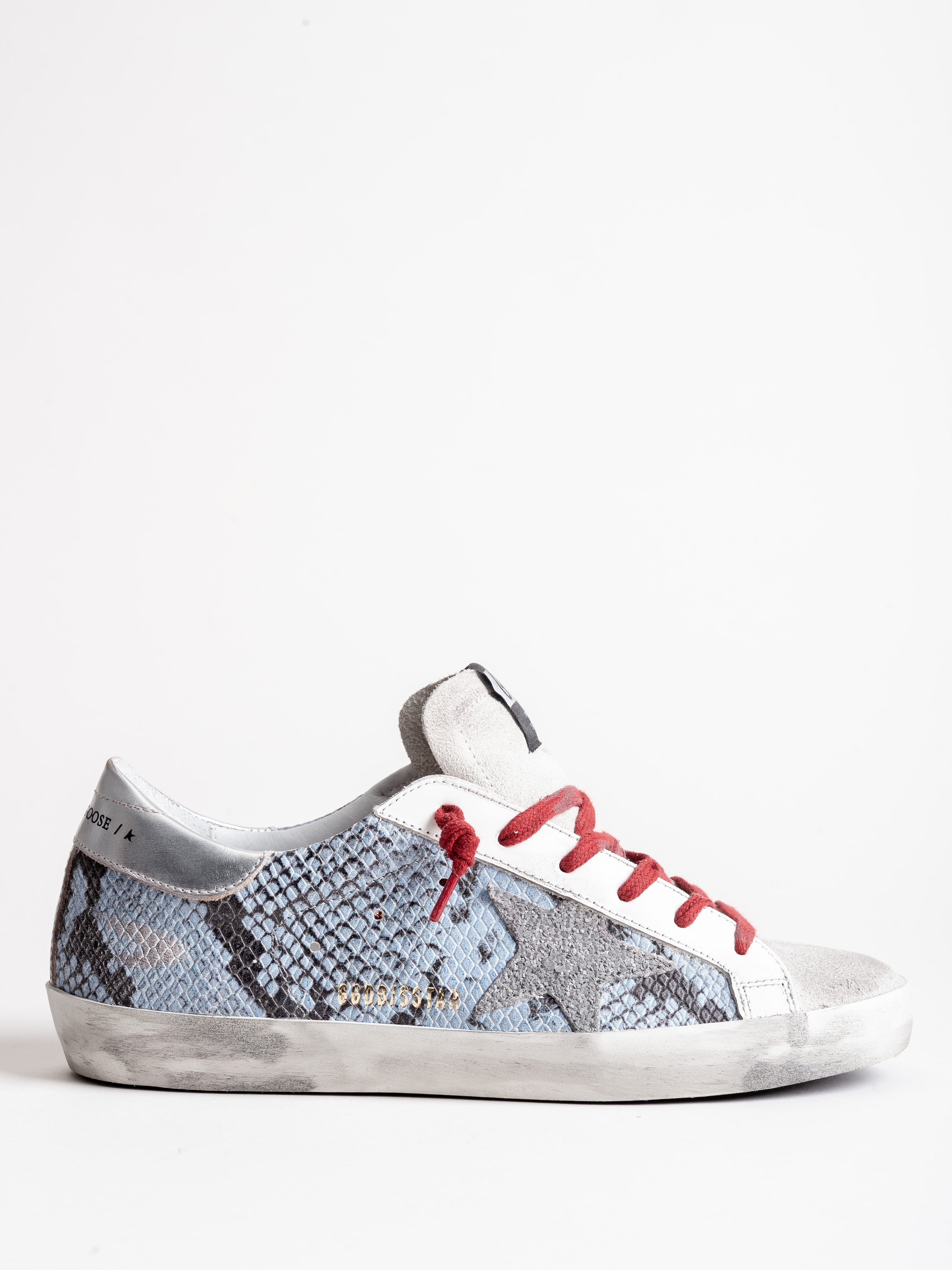 Golden Goose Sneakers Superstar Light Blue Python-Silver Glitter Star