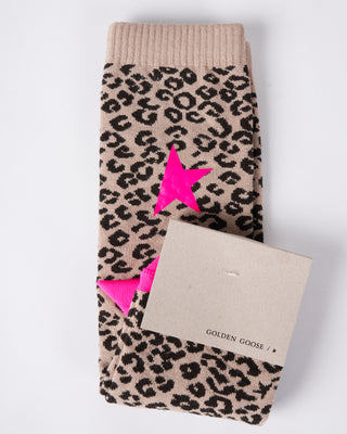 socks leopard poly star - clay brown fuxia 81253