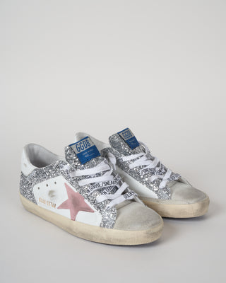 super-star leather and glitter sneaker - ice/white/silver/pink