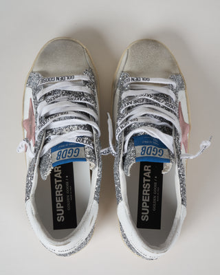 super-star leather and glitter sneaker - ice/white/silver/pink
