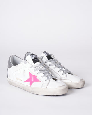 super-star leather upper and star python suede print heel