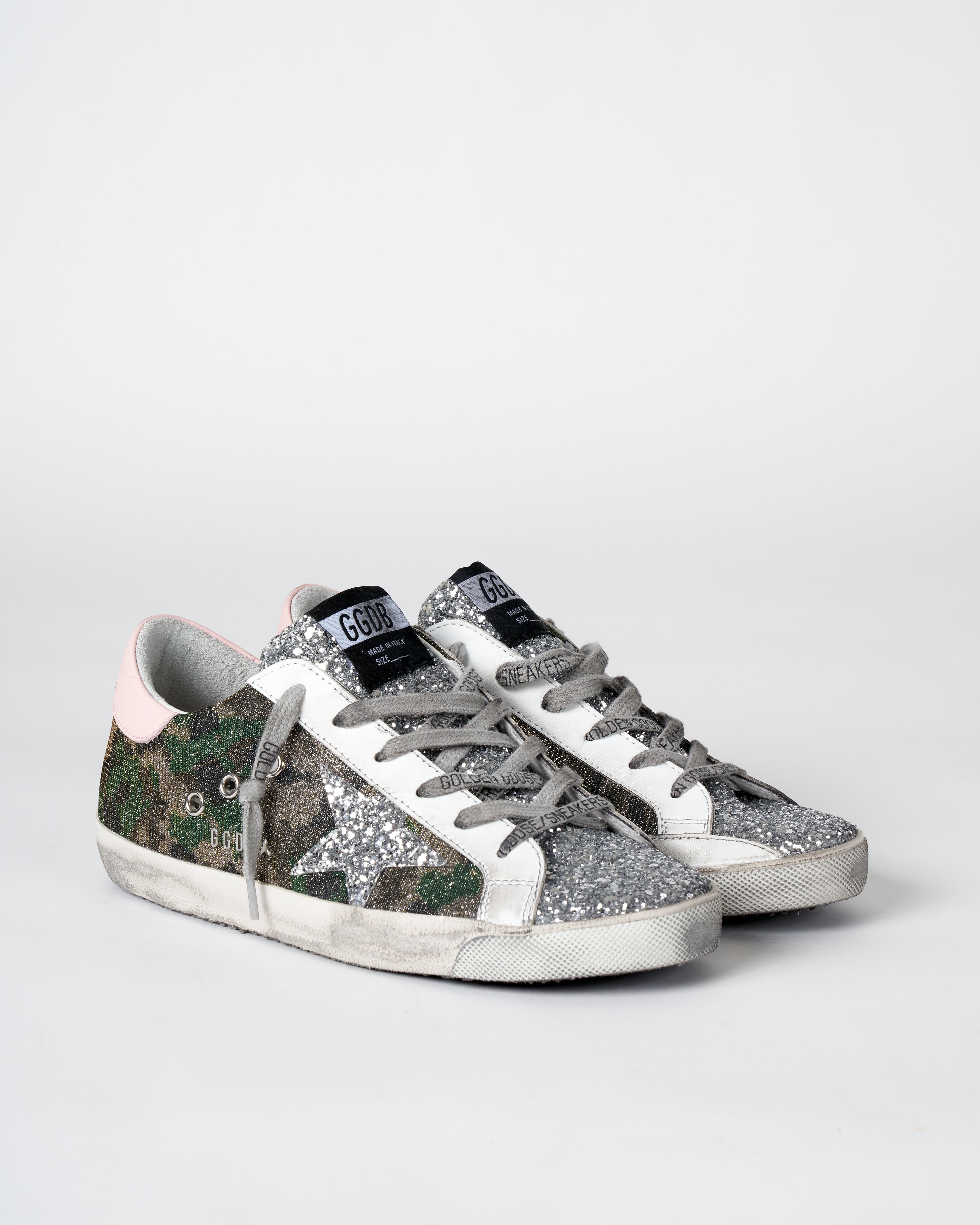 Golden Goose Superstar Lurex Camouflage Glitter Upper Silver Toe And Star  Leather Heel Green Camouflage/Silver/Pink/White 80828