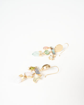 balance drop earring - green and pink