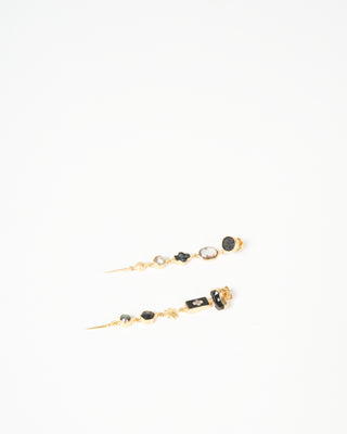 five charm with victorian drop earring - black