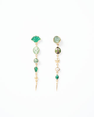 five charm with victorian drop earring - green