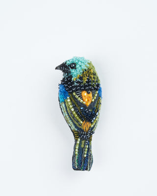 green headed tanager brooch pin - embroidery