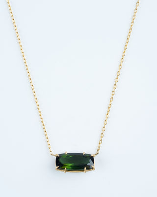 green tourmaline cushion cut gem necklace - green/ gold