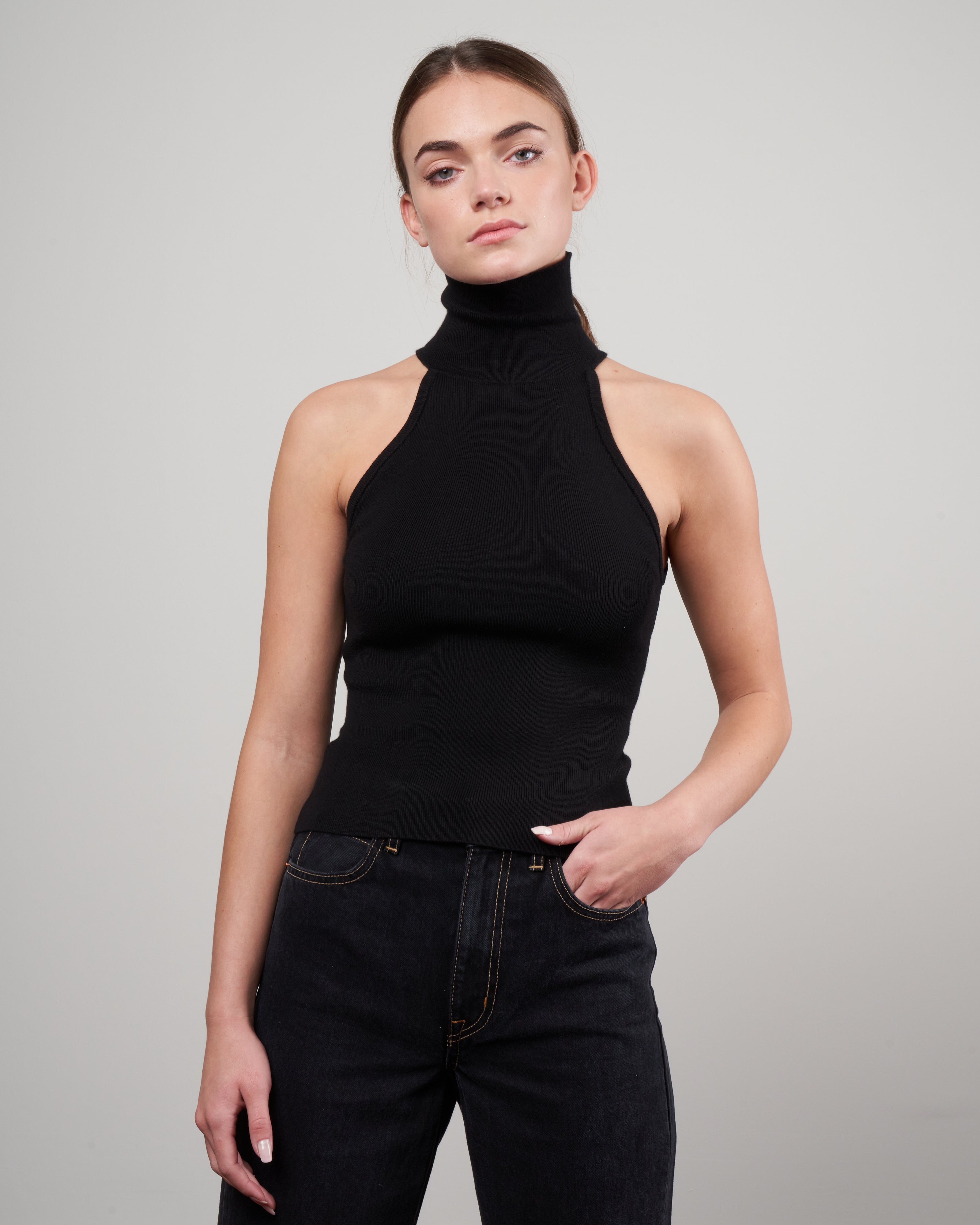 Greyven Keith- Sleeveless Turtleneck Top Black Black