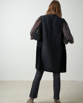 back knit and shearling crombie gilet - black