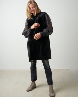 back knit and shearling crombie gilet - black