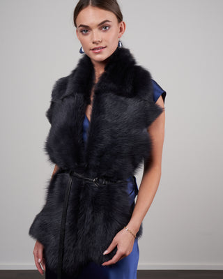 long shearling scarf with detachable belt - black