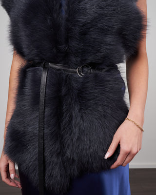 long shearling scarf with detachable belt - black
