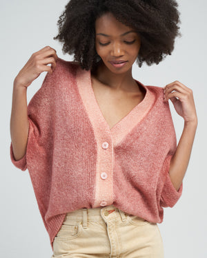 Avant Toi Hand Painted V Neck Cardigan In Brushed Cashmere Rosa