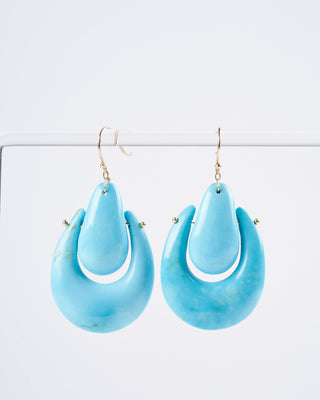 handcut lg o'keeffe turquoise earrings w/18k - blue
