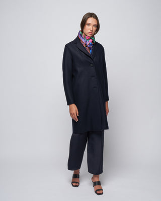 pressed wool and polaire overcoat - navy blue