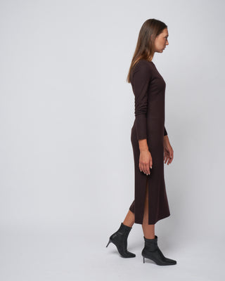 women long dress with double vents superfine merino - bordeaux 535