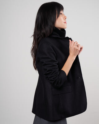 women 1 button blazer light pressed wool - black