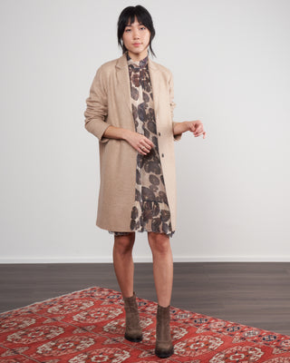 women cocoon coat cashmere blend herringbone - tan