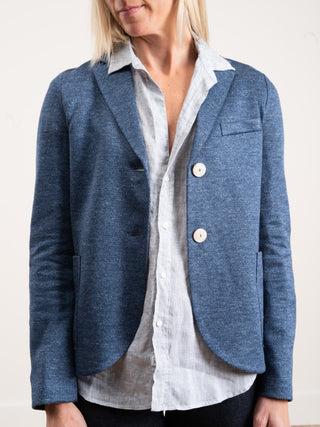 linen short boyfriend jacket - denim