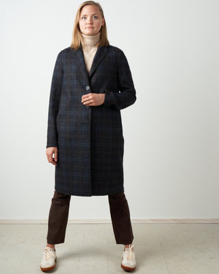 wool & cashmere tartan overcoat - navy blue