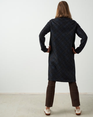 wool & cashmere tartan overcoat - navy blue
