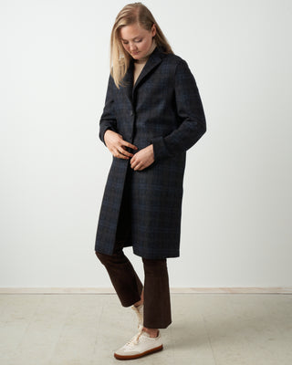 wool & cashmere tartan overcoat - navy blue