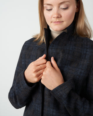 wool & cashmere tartan overcoat - navy blue